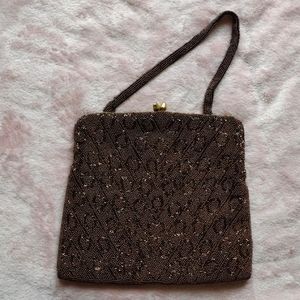 Vintage Retro Brown Hand Beaded WALBORG Formal Evening Designer Handbag Purse
